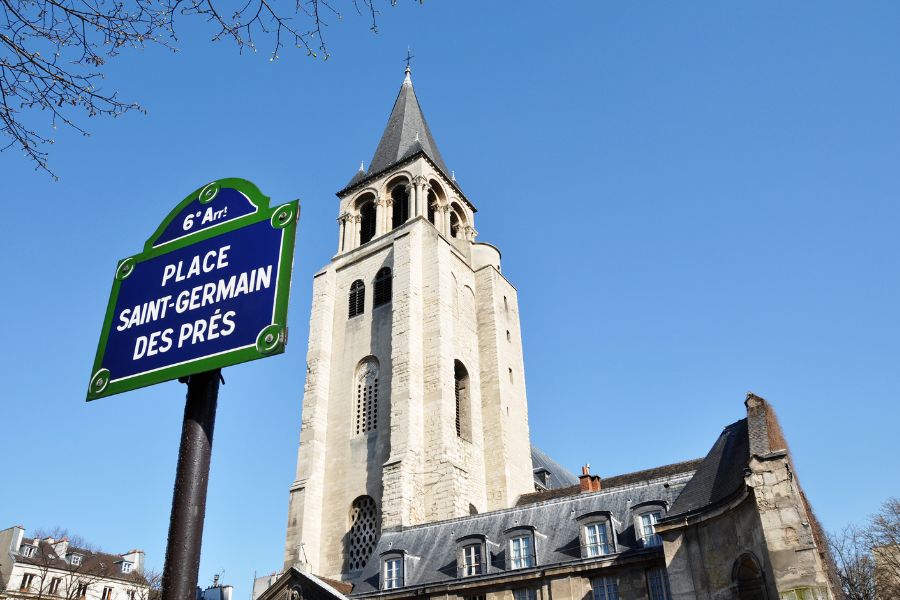 This is an image of a street sign in Place Saint Germain des Prés.