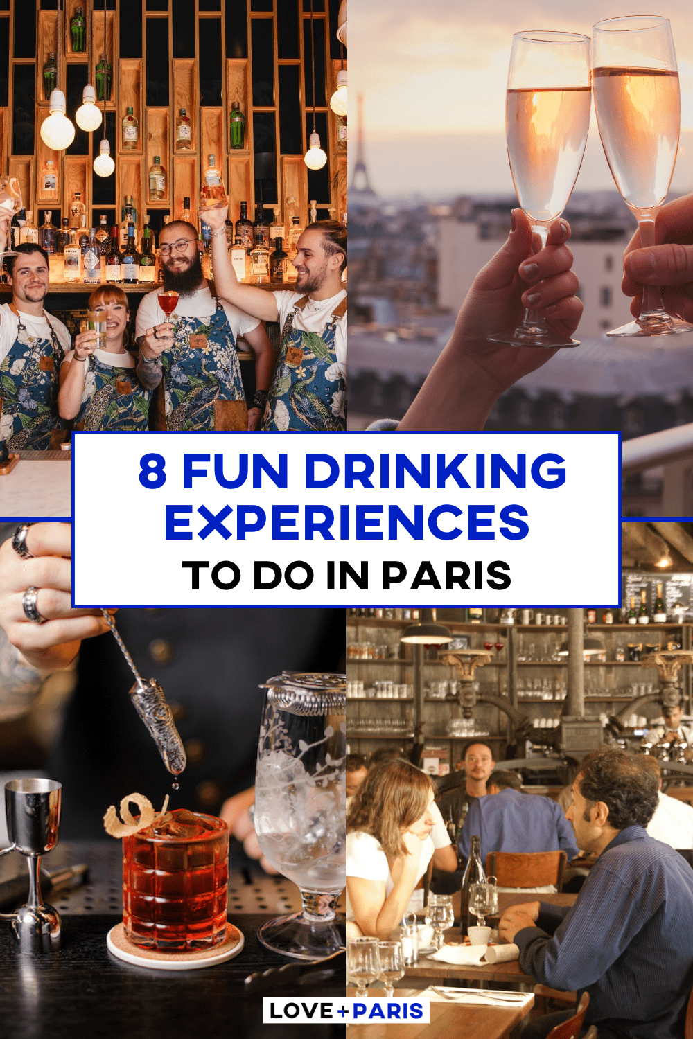 This is an image of a pinterest pin of lots of images of drinking scenes such as cocktails bars and closeups of drinks.
