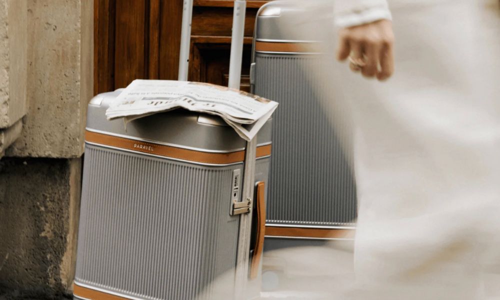 This is an image of Paravel's minimalist grey suitcases.