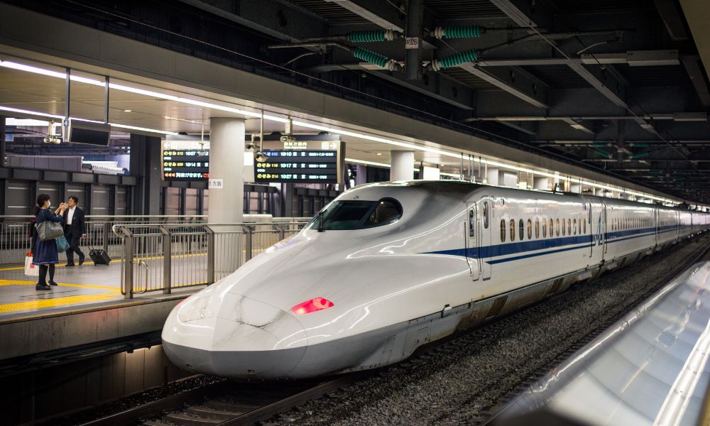 This is an image of a train parked up in a station ready to transport passengers.