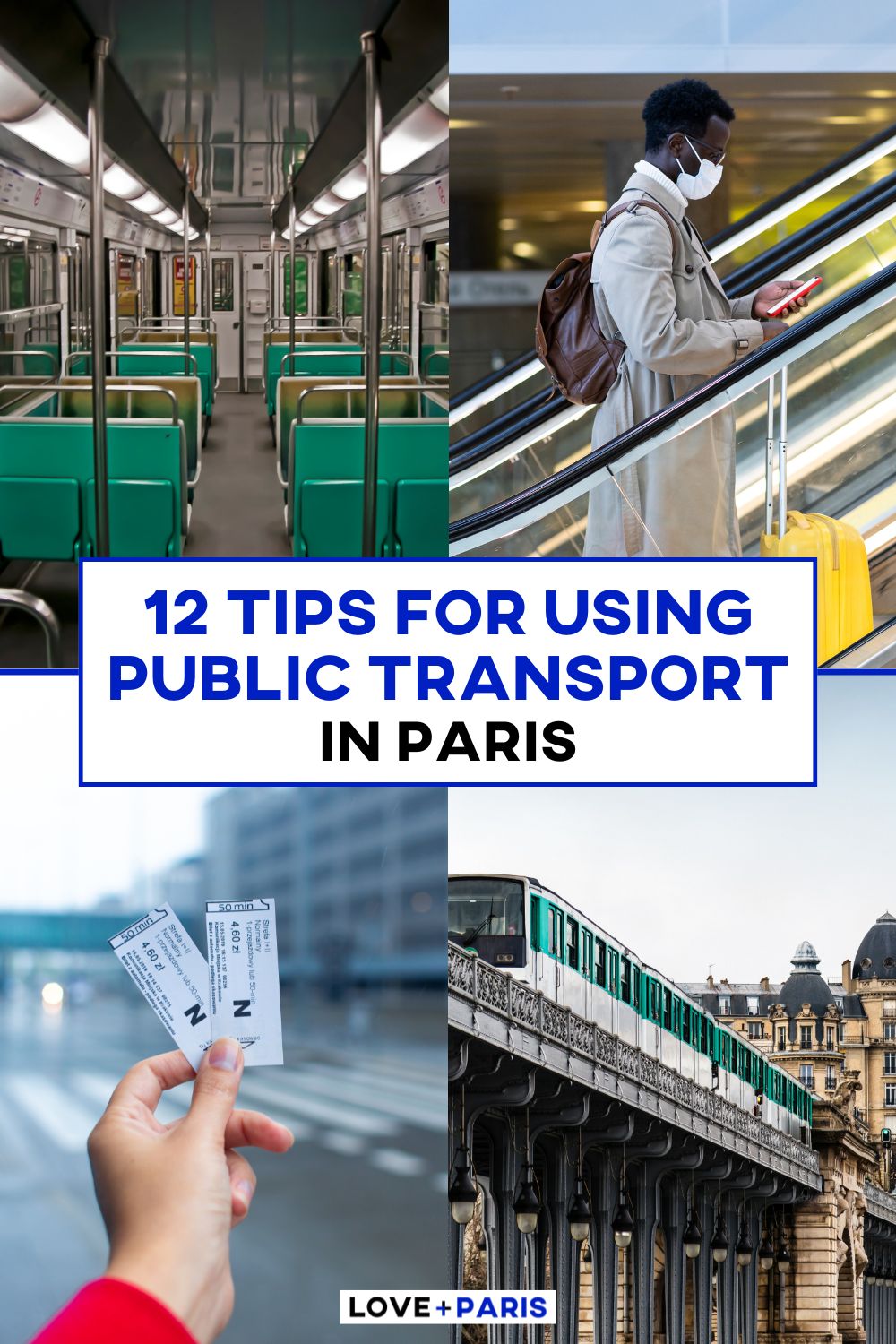 This is a Pinterest pin detailing the 12 tips for using public transport in Paris.