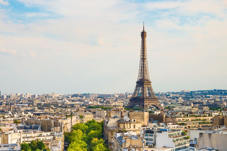 This is an image of Paris' skyline with the Eiffel Tower front and centre.