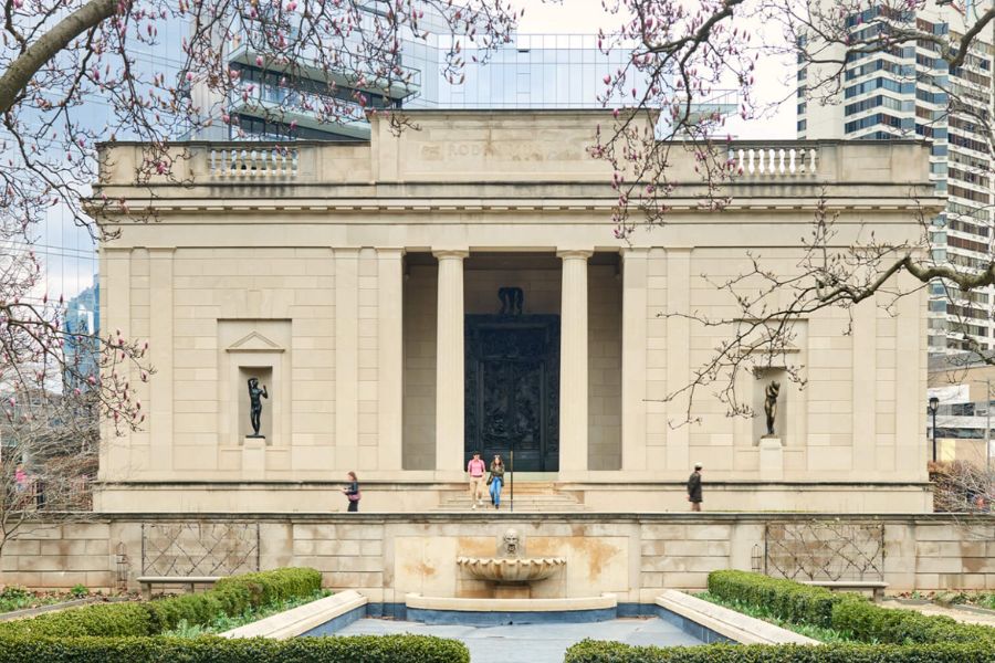 This is an image of the front of Rodin Museum, which is a big white, fancy-looking building with pillars at the entrance.