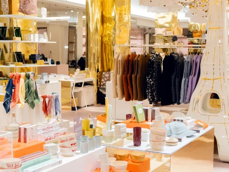 Best Shopping Areas in Paris: This is an image of a beautiful showroom full of clothes homewares and beauty products.