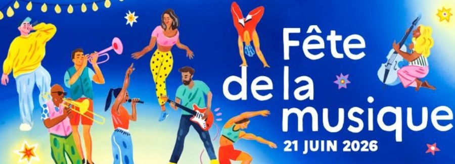 Colourful illustrated poster for Fête de la Musique, Paris, 21 June 2026