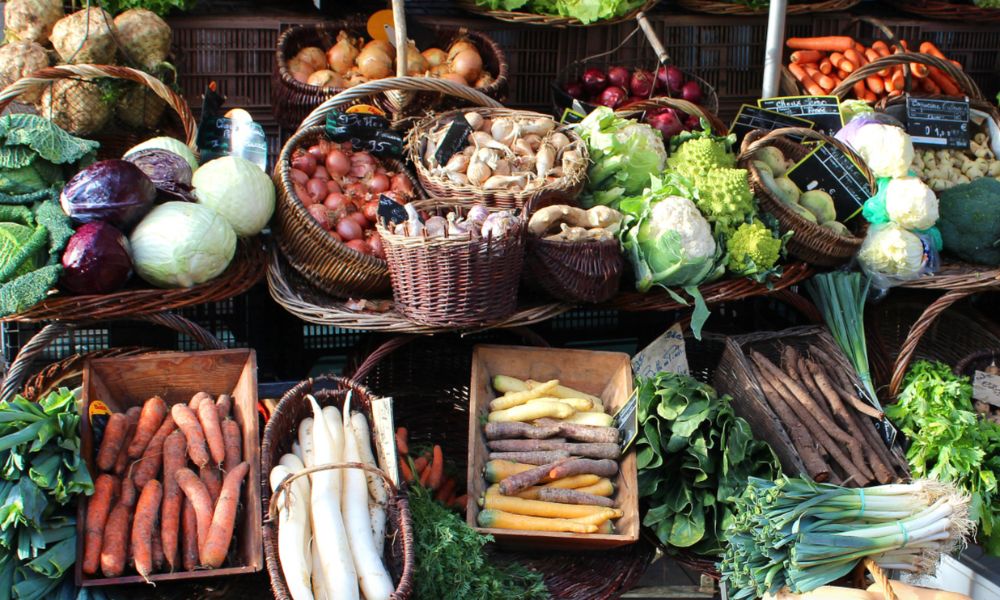 This is an image of a French fresh food market.