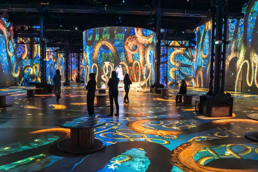 This is an image of a room full of art made from light.
